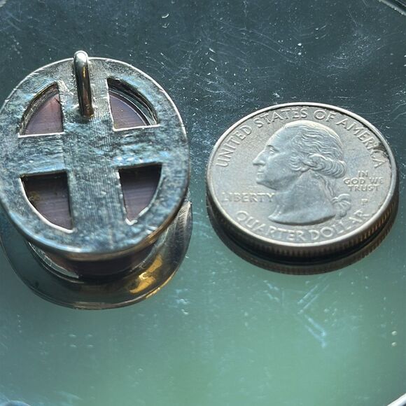 Silver Tone and Iridescent Purple Stone Oval Pendant - Picture 3 of 4